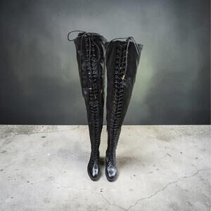 Women Thigh High Flat Boots Zip Up Faux Leather Over Knee SZ 7